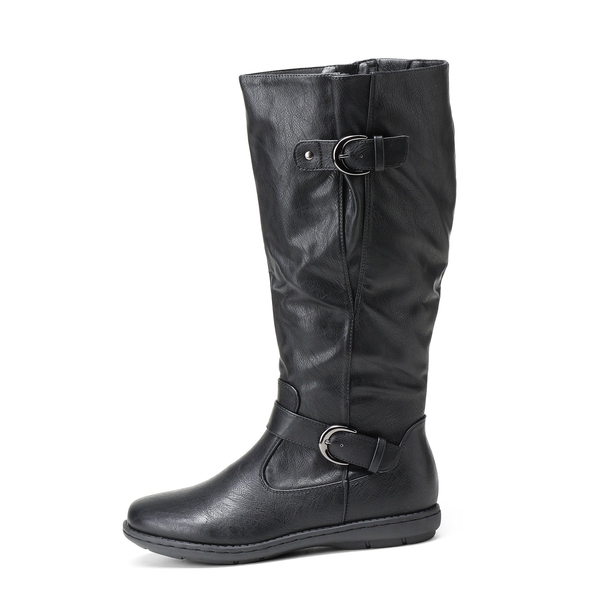 Wide Calf  Knee High Faux Fur Boots - WIDE CALF BLACK - 2